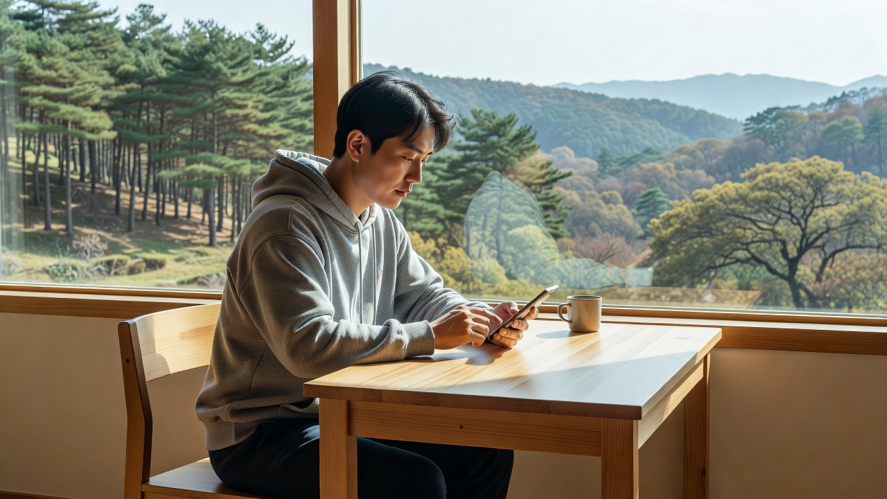 화담숲 예약을 스마트폰으로 진행하는 모습