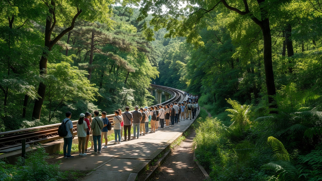 화담숲 모노레일 탑승을 기다리는 방문객들